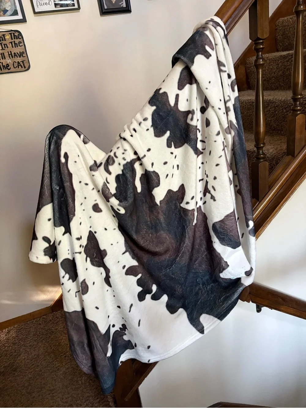 Cozy Cowhide-Print Throw Blanket in White and Dark Brown